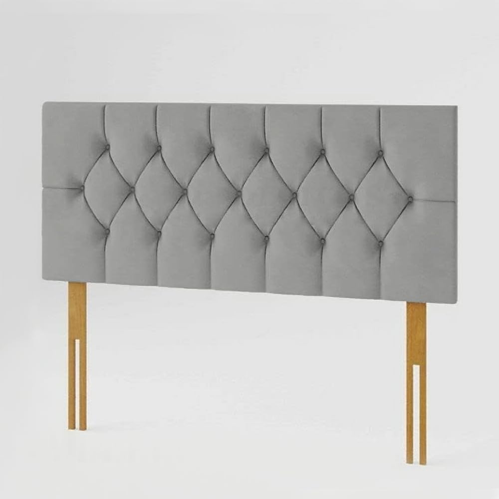 YORKSHIRE HOMEWARE Chesterfield Headboard in Plush Velvet Fabric | Headboards with Matching Buttons | Bed Bedroom Decor Hotel Furniture (Charcoal, 4ft Small Double)