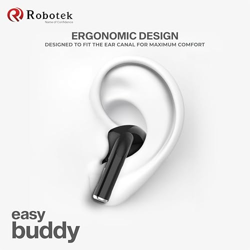 Image of Robotek EasyBuddy True Wireless Earbuds | 32 Hours Playtime, Water Resistant | Silicon mic for Crystal Clear Calling | Lightweight & Durable Design (Black)