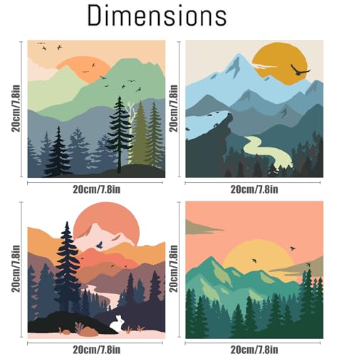 4 Pack Easy Adult Paint by Number Sunset for Home Decor, Acrylic Tree River Mountain DIY Crafts