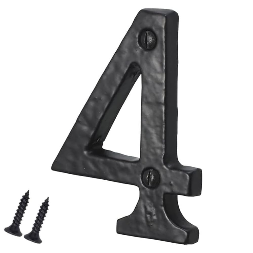 Antique Black Cast Iron Door Number 4, 75mm with Screws