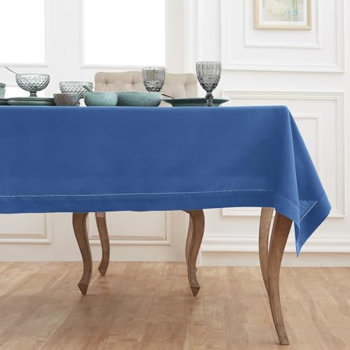 Solino Home Linen Indigo Blue Tablecloth 60 x 144 Inch - Classic Hemstitch, 100% Pure Linen Rectangular Tablecloth - Machine Washable Table Cloth for Summer, 4th of July by Solino Home - Used condition - Image 2