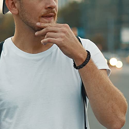 Murtoo “Shackles Of Freedom” Bracelets For Men, Mens Braided Leather Bracelets With Black Chains And Magnetic Clasp (Black, 7.5 Inch) #TOP5