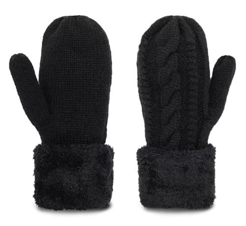 CaySep Winter Warm Mittens for Women Men-Soft Cozy Stretchy Knit Gloves Double Layer Thick Outdoor Knitted Gloves for Cold Weather