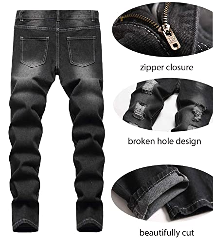 AOWKULAE Boy's Skinny Fit Ripped Destroyed Distressed Stretch Slim Jeans Pants2