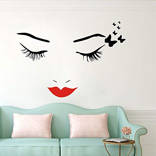 Removable Home Decorative Sticker Beauty Salon Eyes Redlips Wall Art Decal Eyes Eyelashes Butterflies Vinyl Adesivo Sticker Y-694 (Black With Red Lip, 70X85Cm) #TOP4