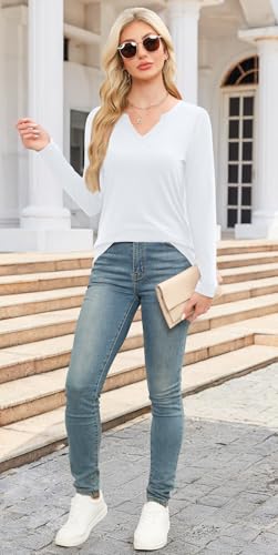 Image of WEACZZY Women's Long Sleeve Tops Dressy Casual Sexy V Neck Work Shirts Loose Fit Blouses Tunic Fall Fashion Outfits 2025