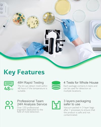 Image of Mold Test Kit for Home - 4 Simple Detection Tests for HVAC, Surfaces & Indoor Air Quality, DIY Black Mold Detector Testing kit at Home, with Detailed Identification Guide & Free Lab Analysis