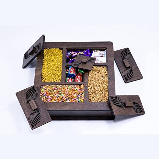 RESVON MDF Dry Fruit Mukhwas Serving Box DryFruits Serving Wooden Box