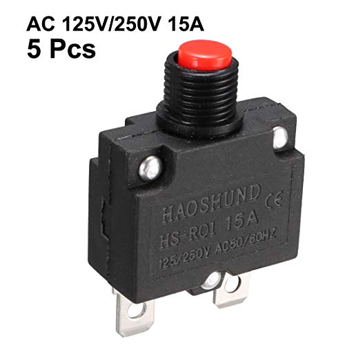uxcell AC 125V/250V 15A Push Button Circuit Breaker for Air Compressor 5 Pcs