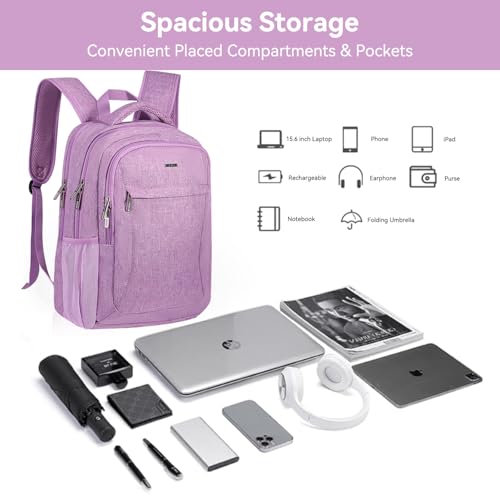 Voova 15.6 Inch Travel Laptop Backpack with USB Port, Purple - image 2