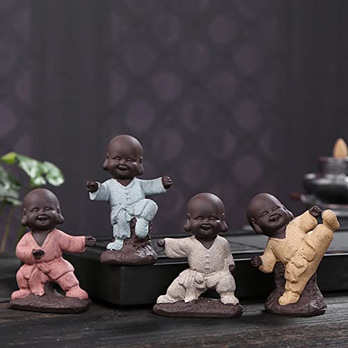 Yinghesheng Buddha Figur 4er Set, Kung Fu M?nche Dekoration Kleine Skulpture Deko Modern Wohnzimmer Desktop Ornamente Buddha Skulpture Kleine aus Keramik Tee Tablett Ornamente Cover
