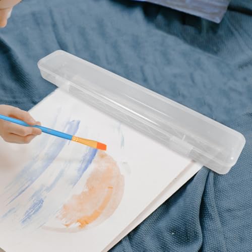 Image of Transparent Paint Brush Storage Box 2 Pack 12.79X2.20X1.41In Lightweight Portable Organizer for Art Supplies Pens Pen Packing Case for Birthday Ceremony