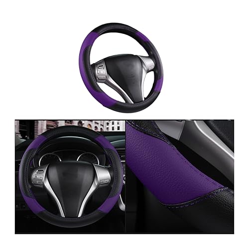 Couslcd Leather Car Steering Wheel Cover, Universal 15 Inch Car Steering Wheel Protector for Women Men, Breathable Anti-Slip and Durable, Car Interior Accessories for Most Cars (Purple)