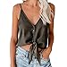 Produktbild Andouy Damen Casual Spaghettiträger Camis Bluse Krawattenknoten Ärmellos Tanktops mit Knöpfen(L.Grau)