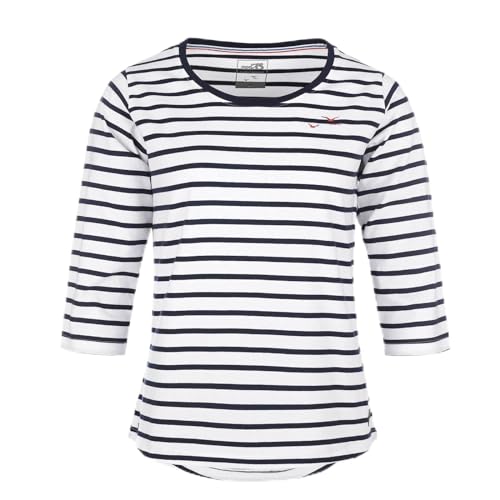 modAS Damen Bretonisches Shirt mit 3/4-Arm und Rundhals - Shirt mit Streifen aus Baumwolle in Weiß-Blau Größe 44