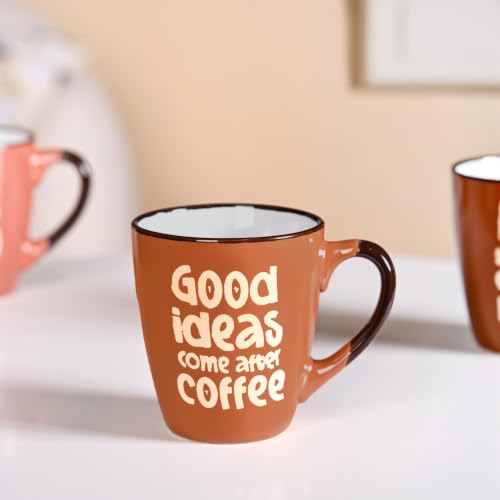 Image of Nestasia Ceramic Coffee Mugs Set of 4 (210ml Each) - Quirky Quotes Tea & Coffee Cups with Glossy Finish | Microwave & Dishwasher Safe Cups - Ideal for Gifting (Earthy Hues)