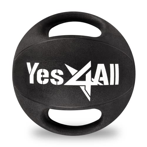 Yes4All Weighted Medicine Ball 8/10/12/20LB with Anti-Slip Dual Handles for Workout, Core Strength Exercises, Balance Training, and Throwing