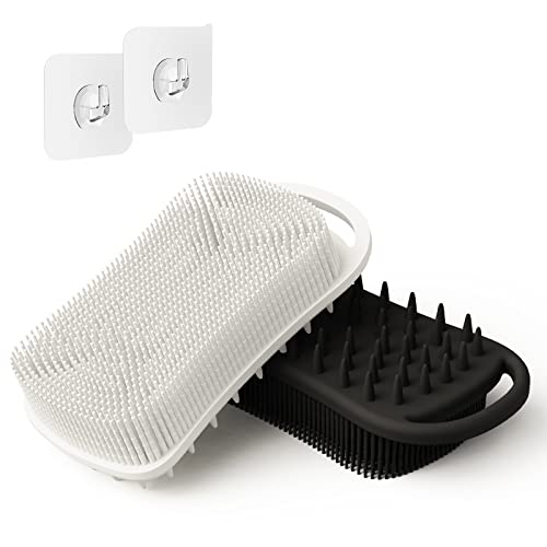 TOPHOME 2pcs Non-Scratch Silicone Sponges Food-Grade Cleaning Brush, Dish Washing Kitchen Scrubber for Tableware, Vegetable Fruits, Pot Pan Dish Bowl, Washing Hands, Shower Body Scrubber (Black+Grey)