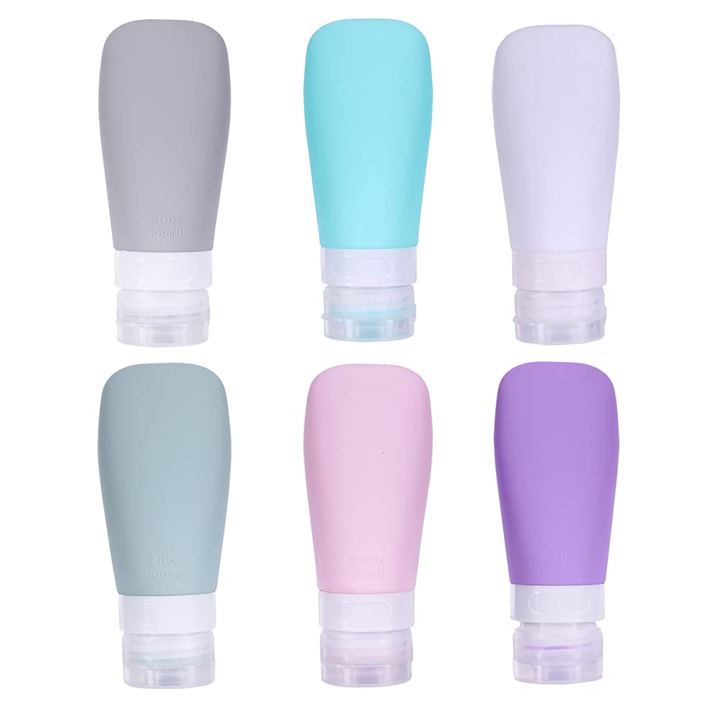 6 u Botellas de Viaje para Cosméticos Envases de Loción 60ml de Silicona Cierre Hermético para Viajar y Uso Diario