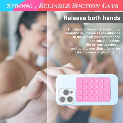 Image of Suction Phone Case, Phone Suction Sticker, Silicone Suction Phone Case for Hands-Free Mobile Accessory Holder Grip, Video Phone Accessory Compatible Mirror, Shower (Pack of-1) Multicolor