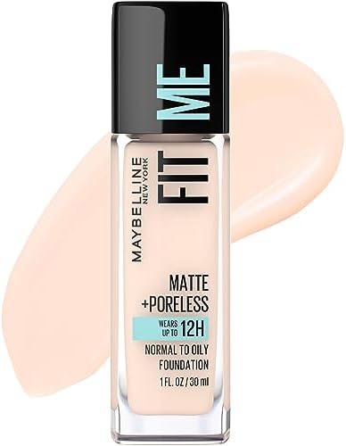 Maybelline Fit Me Matte + Poreless Liquid Oil-Free Foundation Makeup, Fair Porcelain, 1 Count (Packaging May Vary)