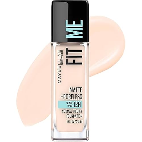Maybelline Fit Me Matte + Poreless Liquid Oil-Free Foundation Makeup, Fair Porcelain, 1 Count (Packaging May Vary)