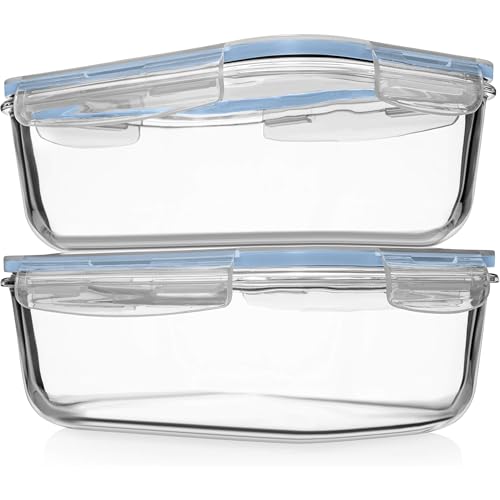 Image of Razab 4 PC 1860ml / 63 Oz / 8 Cups Large Glass Food Storage Containers with Lids - Glass Meal Prep Containers for Roasting & Storing Leftover, Lunch Container with Lids, Microwave & Oven Safe