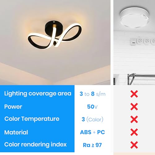Image of 50W Modern LED Ceiling Light | Infinity Shaped Surface Flush Mount Light with 3 Colour Mode, Anti-Glare, Flicker Free for Bedroom Living Dining Room Kitchen | Black | L32xW13xH14 cm