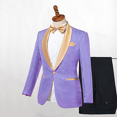 Men's 2-Piece Suit Elegant Jacquard Shawl Lapel One Button for Activity Performance Tuxedos3