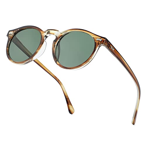 Image of Gleyemor Vintage Polarized Sunglasses for Men Round Sunglasses UV400 Protection Retro Hand-crafted Acetate Frame