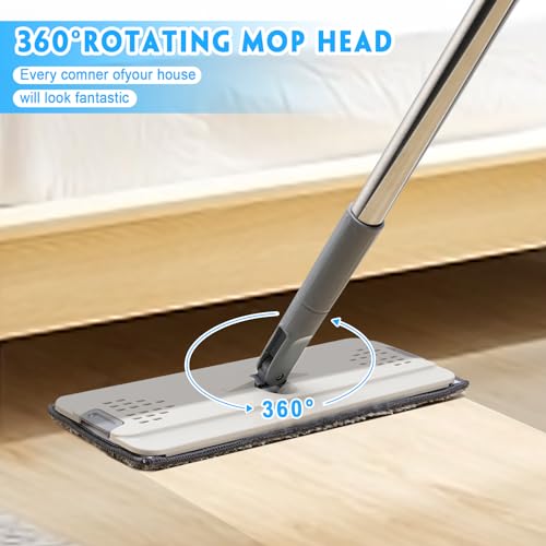 Mop-and-Bucket-with-Wringer-Set-Hands-Free-White-Flat-Squeeze-Mop-Bucket-Set-for-Floor-Cleaning-and-Wall-Cleaner-with-Long-Handle-with-2-Reusable-Microfiber-Pads