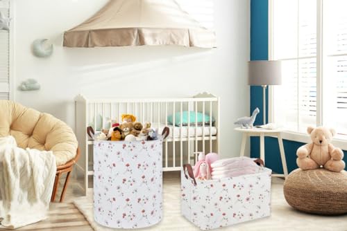 Image of Sanjiaofeng Rectangular Kids Basket Flower Storage Bins,Girls Storage Basket with Handles.Clothers,Books,Kid's Gifts Bins. (Dried flower)