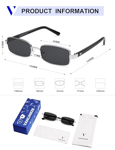 Image of VANLINKER Retro Rectangle Polarized Sunglasses for Women Men Small 90s Vintage Trendy Slim Narrow Rectangular Frame VL9684