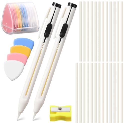 Motiskyy 38 Pcs Chalk Pencil Refillable Cartridge Set with Triangle Tailors Chalk Sewing Fabric Pen and Heat Erasable Fabric Markers for Quilting Sewing Supplies Accessories