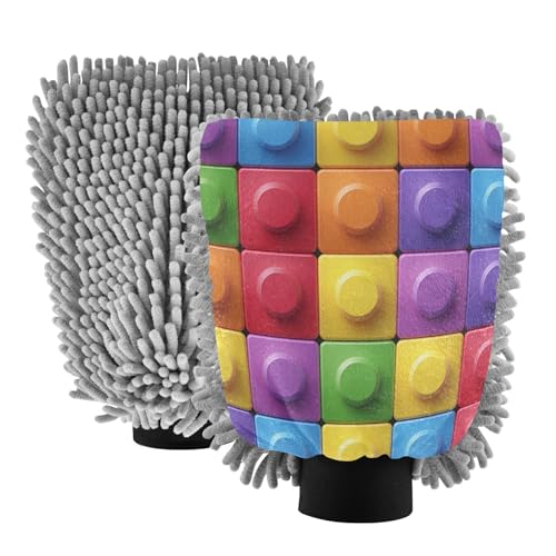 STAYTOP Color Box Car Wash Mitt Microfiber, 2Pcs Scratch Free Lint-Free, Premium Chenille Microfiber Mitt Car Wash Brush-M
