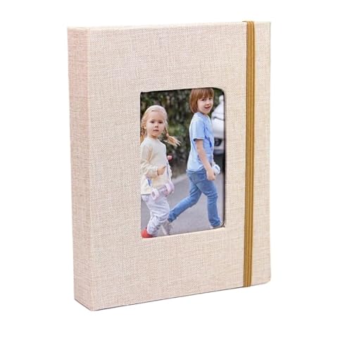 Album fotografico rivestito in tessuto da 6 pollici con inserti for finestra frontale for 52 foto, forma di album dritto, 26 pagine(Beige)