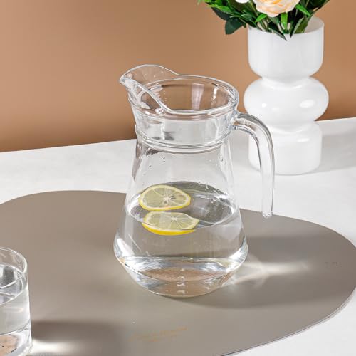 Image of Wringo Premium Glass Water Jug - 1.5 LTR, Transparent, Hot Cold Water Glass Pitcher, Water Jug, Iced Tea, Milk and Juice Beverage Carafe, Lemon Jug 1500ML (WQ-17)
