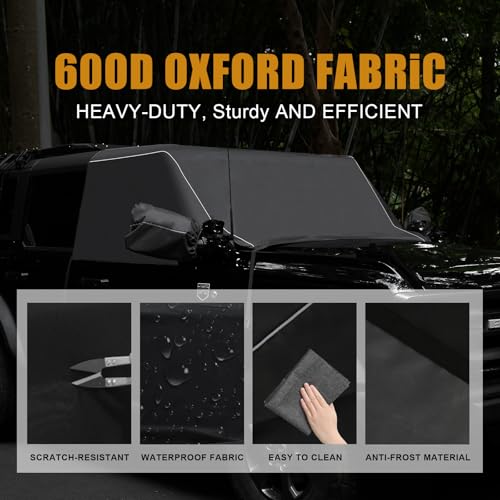 Image of MAIKER 600D Windshield Cover Compatible with Ford Bronco - Waterproof, Frost & Snow Protection, Sun Shade, Wiper Front Window Protector