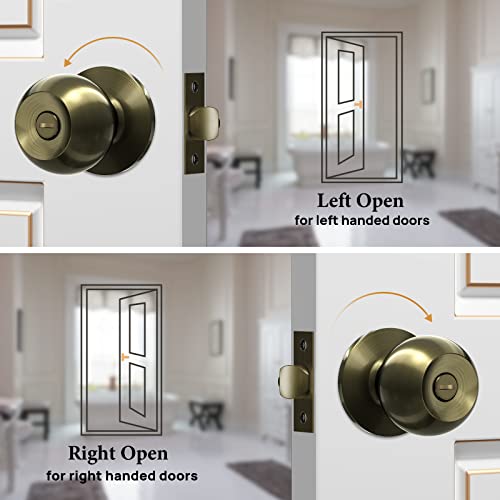 Vicmeon Round Privacy Door Knob, Keyless Doorknobs Interior/Exterior Lockset, Modern Design Door Hardware, Antique Brass Privacy Knobs For Bedroom/Bathroom #TOP5