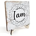 Inspirational Sign Rustic Desk Decor Decorative Christian Encouragement Religious Bible Verse Faith Decoration for Home Farmhouse Office Bathroom Table Shelf Counter Tiered Tray Plaque with Wood Stand