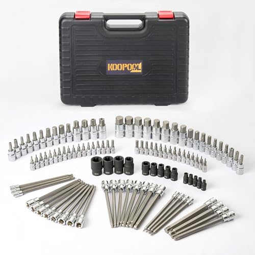 Image of 107-Piece Master Torx & Allen Bit Socket Set, S2 Steel, 1 /4 inch 3 /8 inch 1 /2 inch Drive, Long Torx, Ball End Hex, Tamper-Resistant Star, E-Star Sockets, SAE & Metric (Chrome-Polished Set)