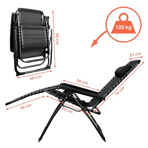 Spetebo Relaxsessel mit Kopfkissen aus Textil Gewebe 175 x 65 cm – steingrau - 3