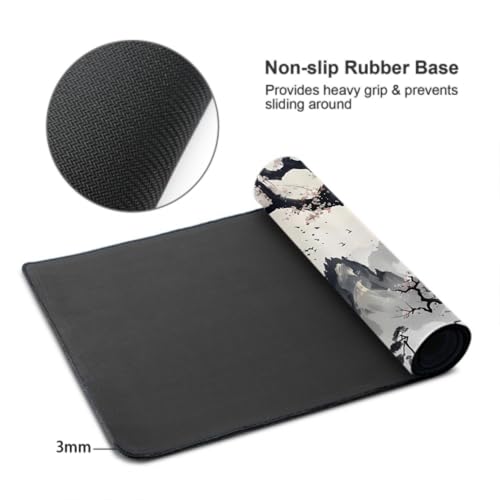 Image of Japanese Mouse Pad XXL 35.4 X 15.7 Inch Anime Style Art Design Extended Large Gaming Mousepad Keyboard Full Desk Mat Non-Slip Rubber Base Stitched Edges for Home Office
