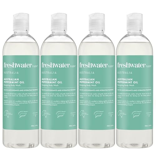 Freshwater Farm Australia Naturally Derived Shower Gel Body Wash - Paraben, Phthlate Free, Energizing Australian Peppermint Oil - Moisturizing Body Wash for Women - 16.9 fl oz 4PK