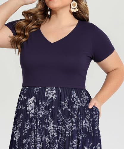 Image of CARCOS Plus Size Dresses for Women Summer Short Sleeve V Neck Patchwork Dresseses XL-5XL