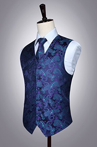 Image of HISDERN Mens Vest Tie Set 3PC Formal Waistcoat Paisley Floral Jacquard Necktie Pocket Square Suit Vests Wedding Party