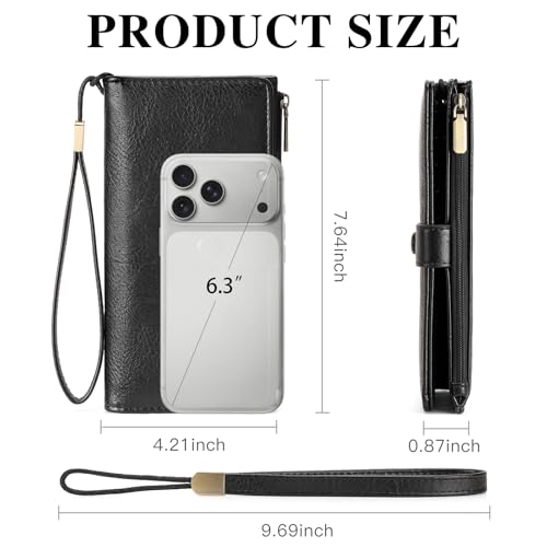 Image of GOIACII Womens Wallets Large Capacity Credit Card Holder RFID Blocking Leather Wallet Wristlet Ladies Clutch Purse Black