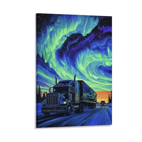 Toile aurores boréales décoration murale peinture sur toile chambre adulte 50x75 cm