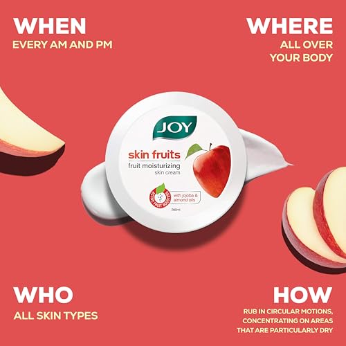 Joy Skin Fruits Moisturizer for Dry Skin (200ml), Cold Cream for Winters, With Apple, Jojoba & Almond Oil | Quick Absorbing & Non Sticky Moisturizer for Face, Hands & Body | For Healthy, Soft & Glowing Skin