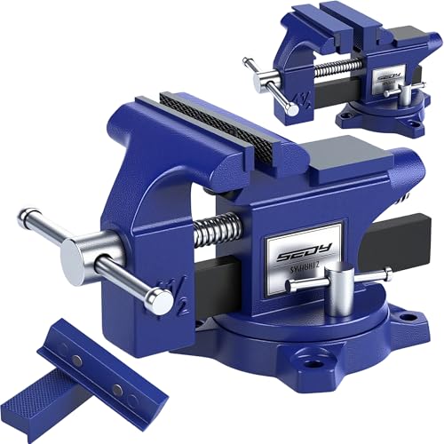 Heavy Duty Bench Vise 4.5 Inch: Table Clamp Woodworking Vice Press Drill Tools Workbench Wood Metal Pipe Work Shop Block Swivel Slide Cross Welding Machine Kit Milling Grip Precision Magnetic Jaw Pad